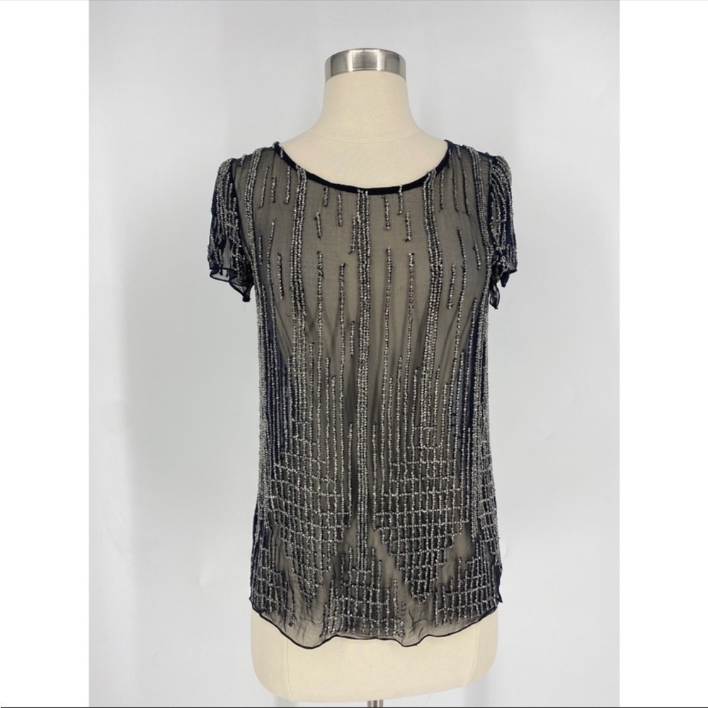 Parker Sheer Beaded Cap Sleeve Formal Top
